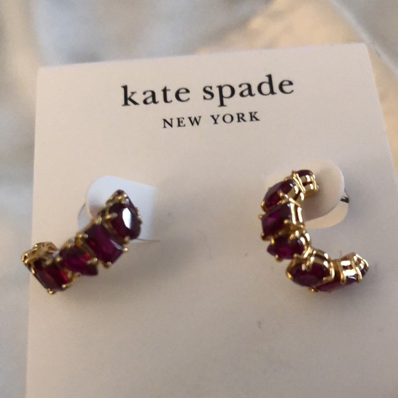 Kate Spade Gold Tone & Red Cubic Zirconia Candy Shop C-Shape Hoop Earrings NWT - Picture 7 of 12
